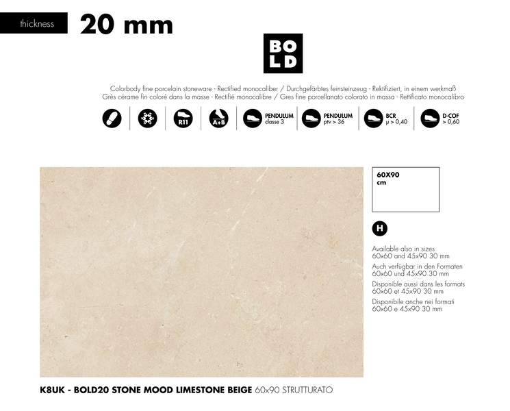 K8UK STONE MOOD LIMESTONE BEIGE 60X90X2 CM PŁYTY TARASOWE BOLD
