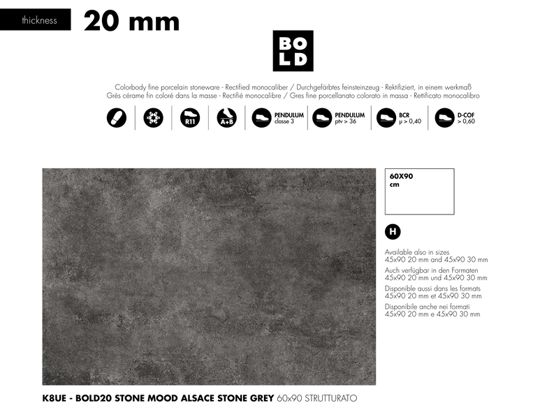 K8UE STONE MOOD ALSACE STONE GREY 60X90X2 CM PŁYTY TARASOWE BOLD