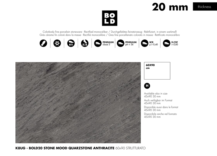 K8UG STONE MOOD QUARZSTONE ANTHRACITE 60X90X2 CM PŁYTY TARASOWE BOLD
